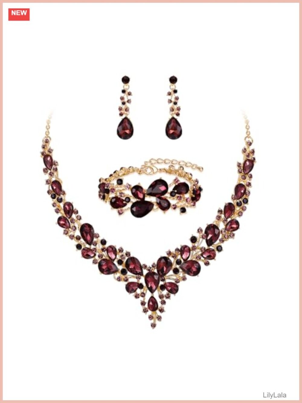 Austrian Crystal Wedding Bridal Jewelry Set Necklace Earrings Bracelet